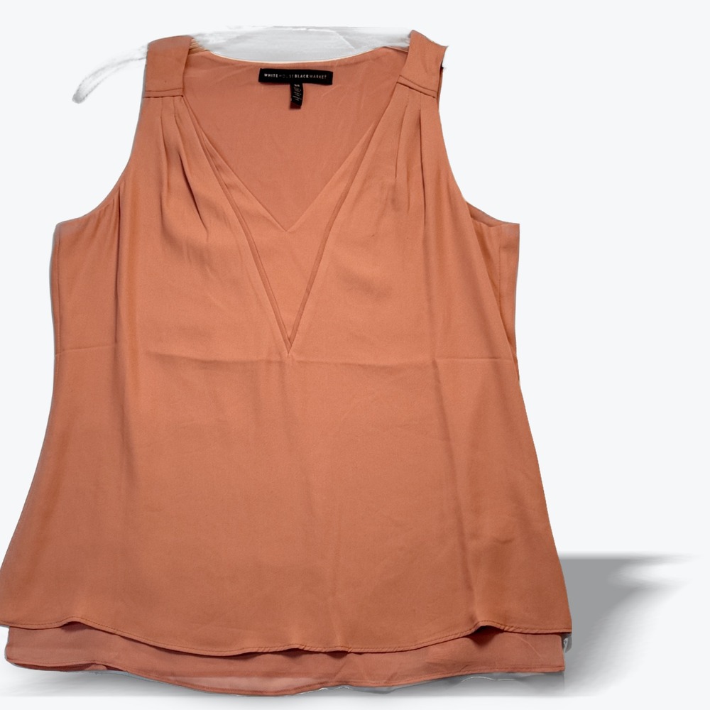 White House Black Market Sleeveless Blouse Womens XS Coral V-Neck WHBM Top